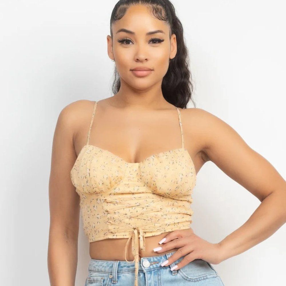 Floral Ditsy Front Tie Top - Crop top - Women's top - Sleeveless top